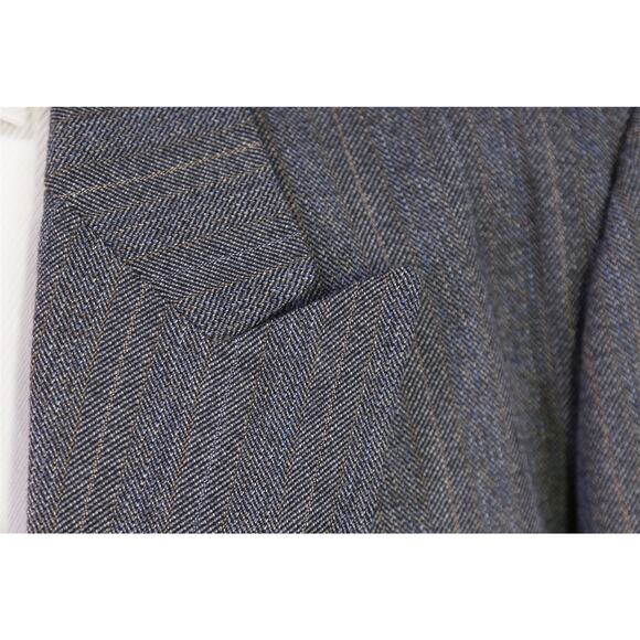 Handmade in Portugal Bespoke Gray Blue Herringbone Tweed Thornproof DB Suit 44XL - Picture 5 of 9